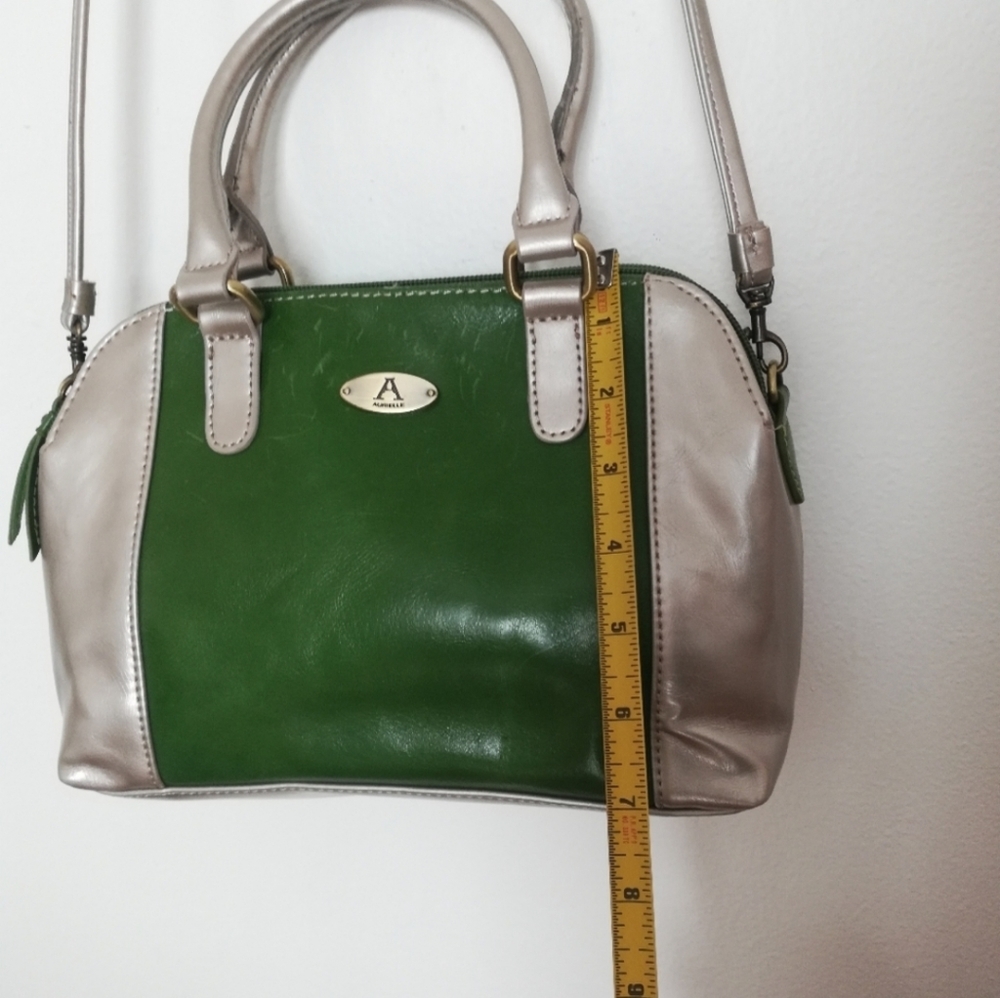 Aurielle Green Silver Gray Genuine Leather Crossbody Bag - Picture 14 of 16